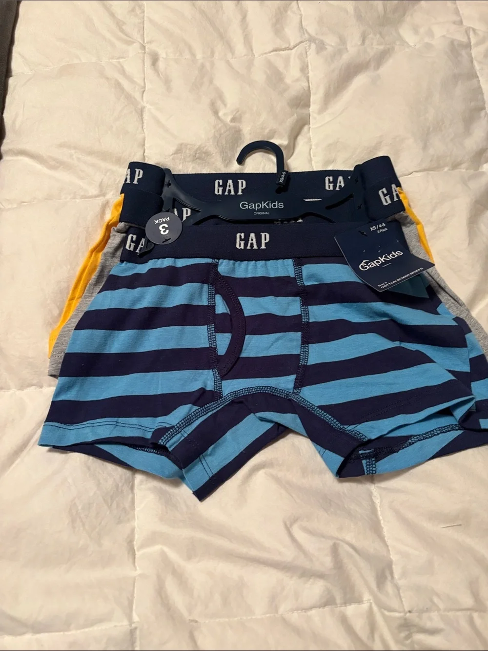 GAP Kids Striped and Solid Boxer Brief 3-Pack - Blue, Navy, Yellow